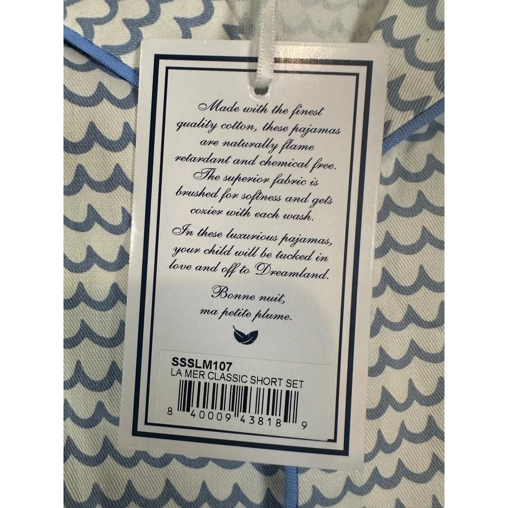 Petite Plume La Mer Classic Short Set Blue Wave Pajamas Kids Size 7 SSSLM107